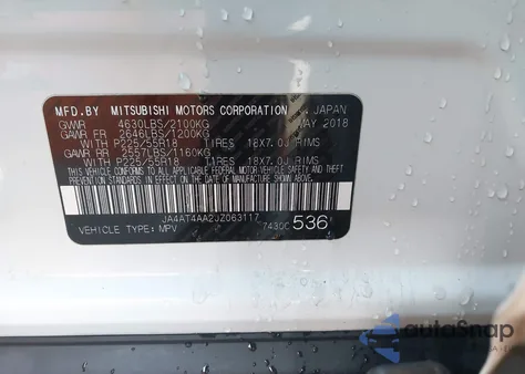 2018 Mitsubishi Eclipse Cross Le z USA, uszkodzony, nr VIN JA4AT4AA2JZ063117